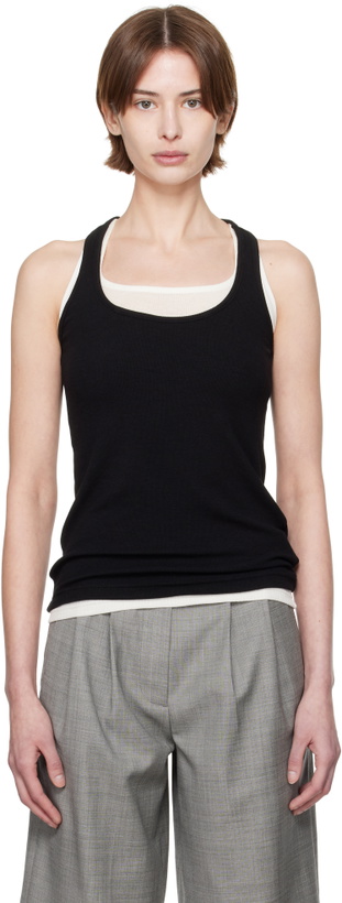 Photo: Fax Copy Express Black Afternoon Stretch Series Loose Ribbed Cover Up Tank Top