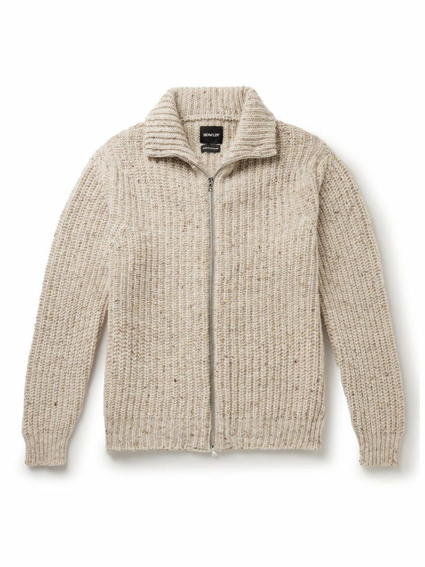 Photo: Howlin' - Loose Ends Ribbed Donegal Wool Zip-Up Cardigan - Neutrals