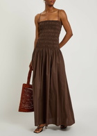 Matteau Shirred Cotton-poplin Maxi Dress Chocolate