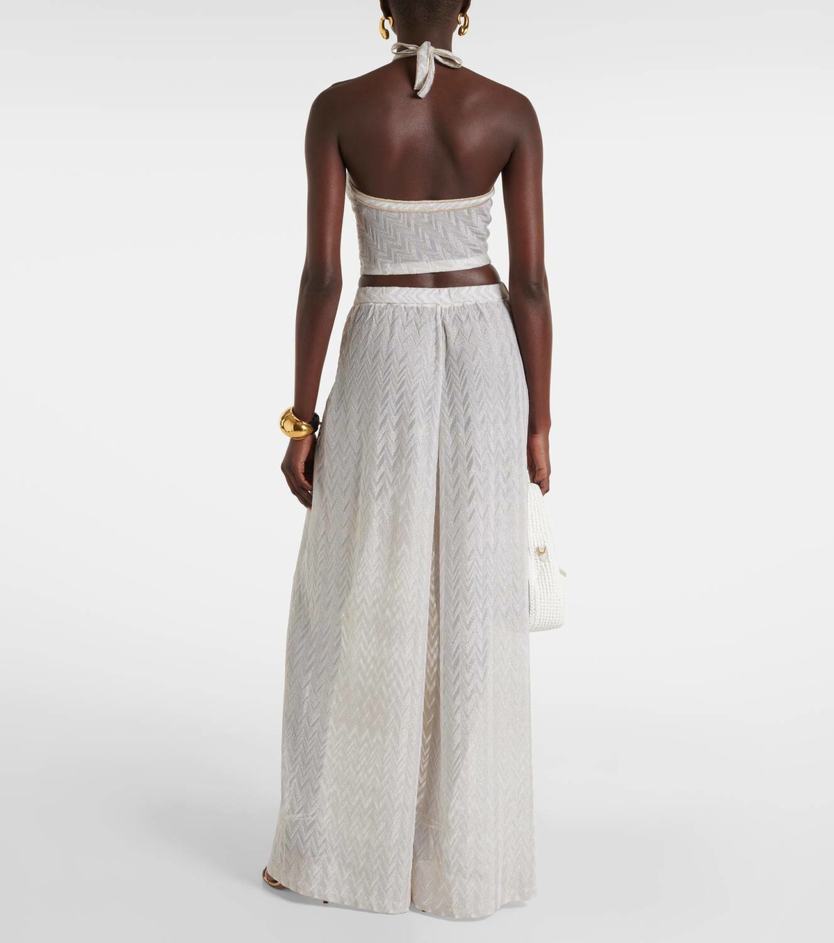 Missoni Chevron high-rise lamé palazzo pants Missoni
