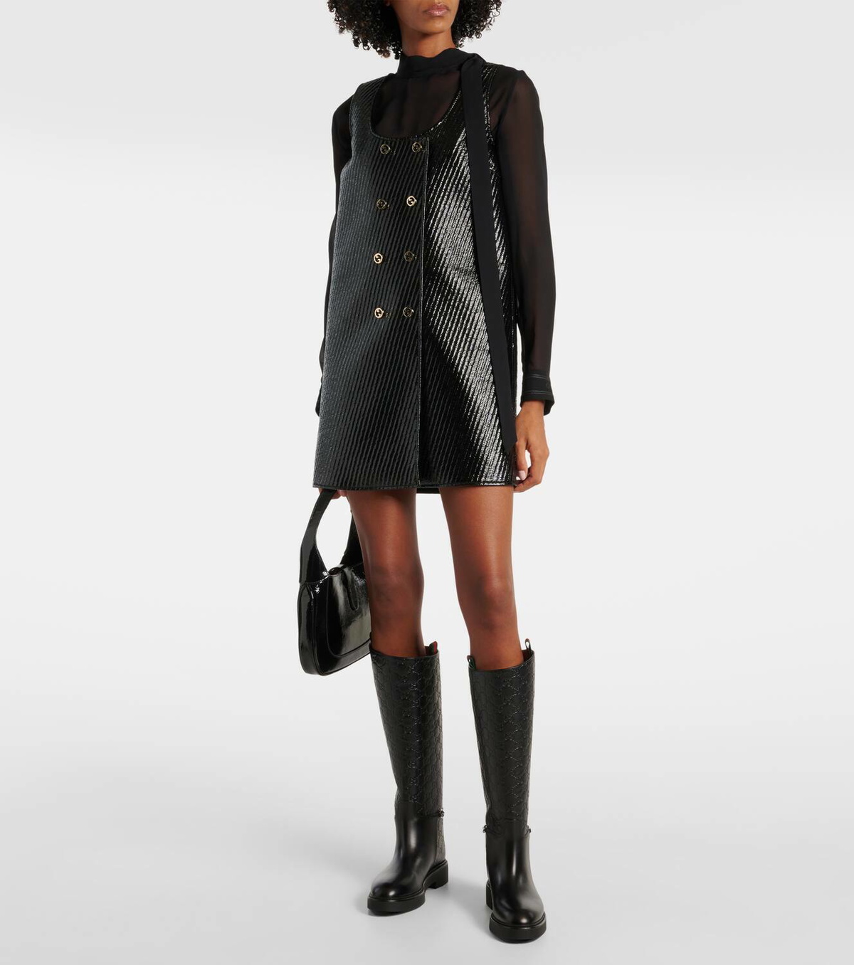 【関税込み】gucci 'mezzo horsebit' boots Women's boot with slim Horsebit in black shiny leather