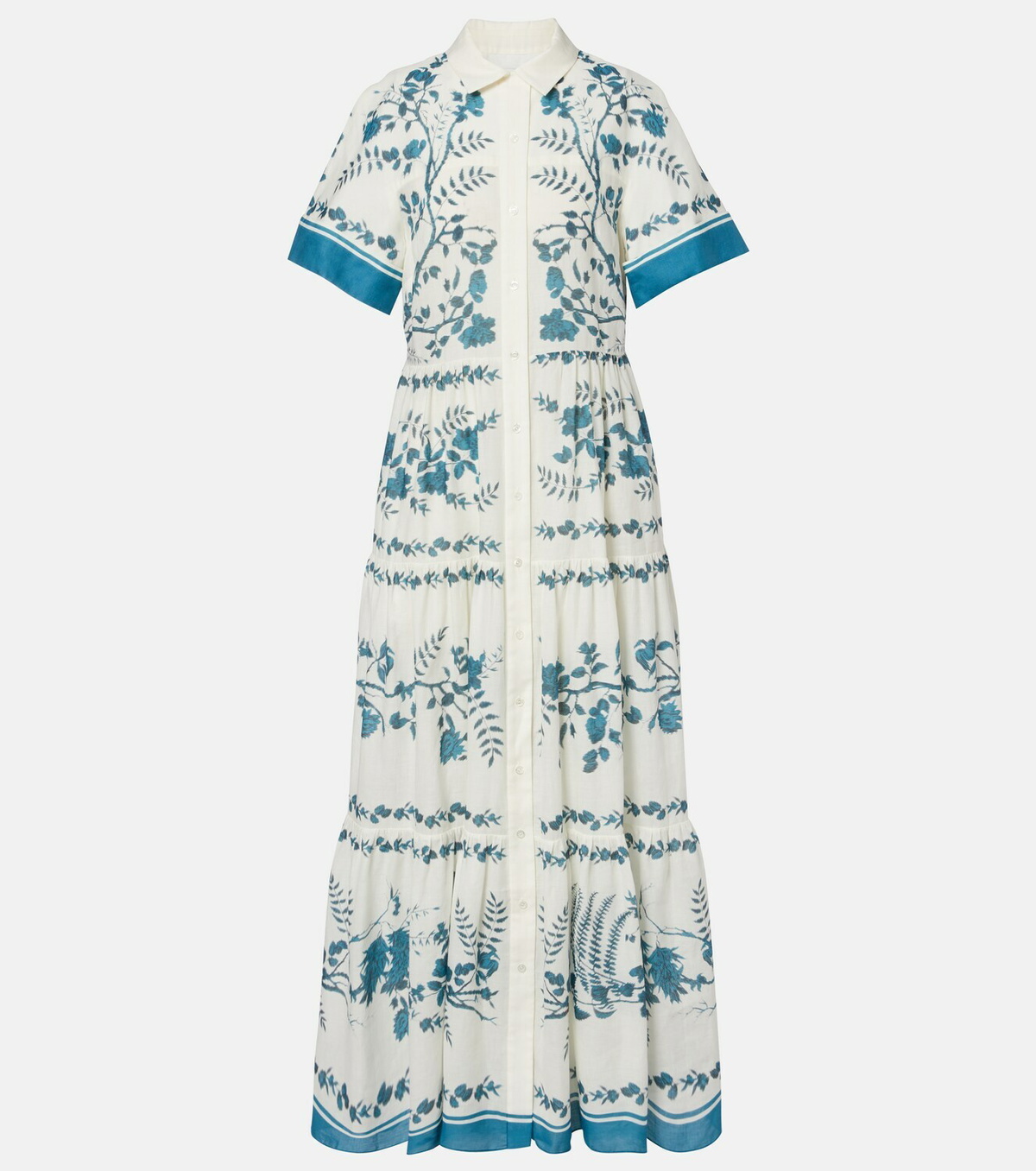Erdem Floral cotton and linen tiered shirt dress