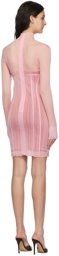 Herve Leger Pink & Red Layered Ribbed Bandage Short Dress