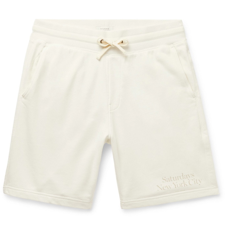 Photo: Saturdays NYC - Austin Logo-Print Cotton-Jersey Drawstring Shorts - Neutrals