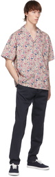 DOPPIAA Taupe & Blue Flower Print Aambala Short Sleeve Shirt