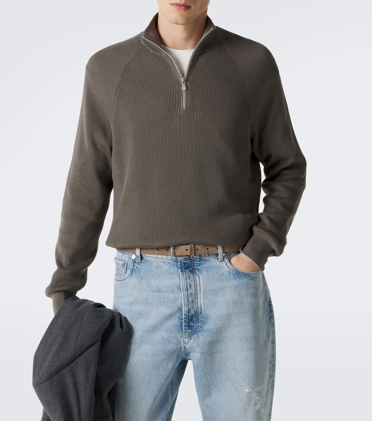 Brunello Cucinelli Ribbed-knit half-zip cotton sweater