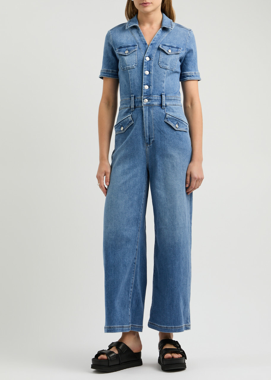 Paige Harper Ankle Stretch-denim Jumpsuit Blue