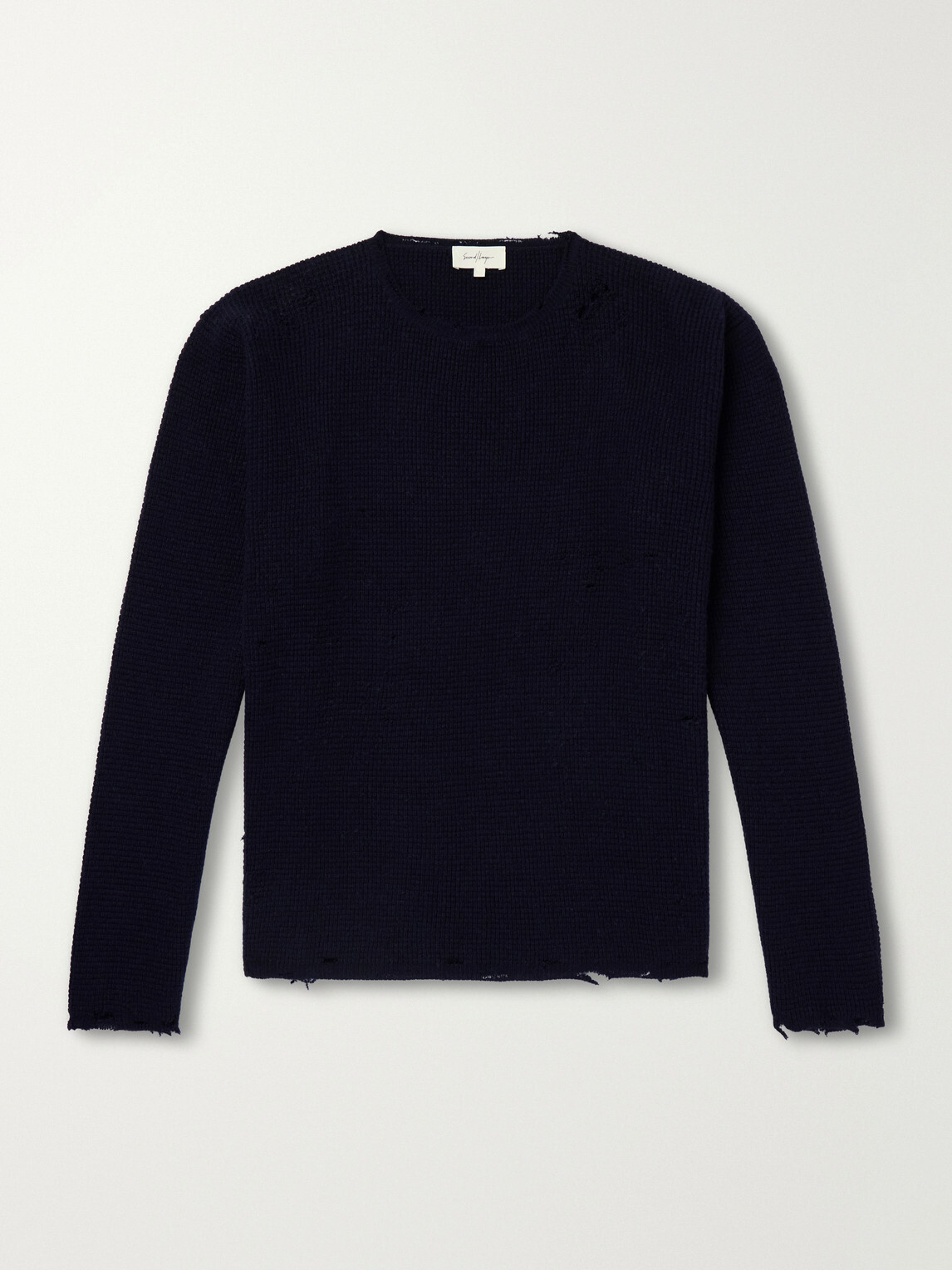 SECOND / LAYER - Distressed Waffle-Knit Wool and Cashmere-Blend Sweater - Blue