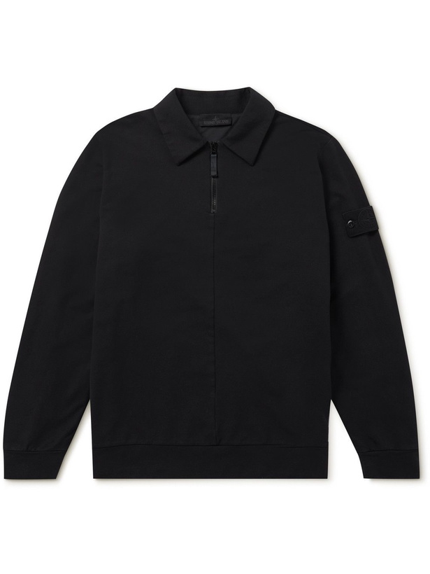 Photo: Stone Island - Logo-Appliquéd Cotton-Blend Jersey Half-Zip Sweatshirt - Black