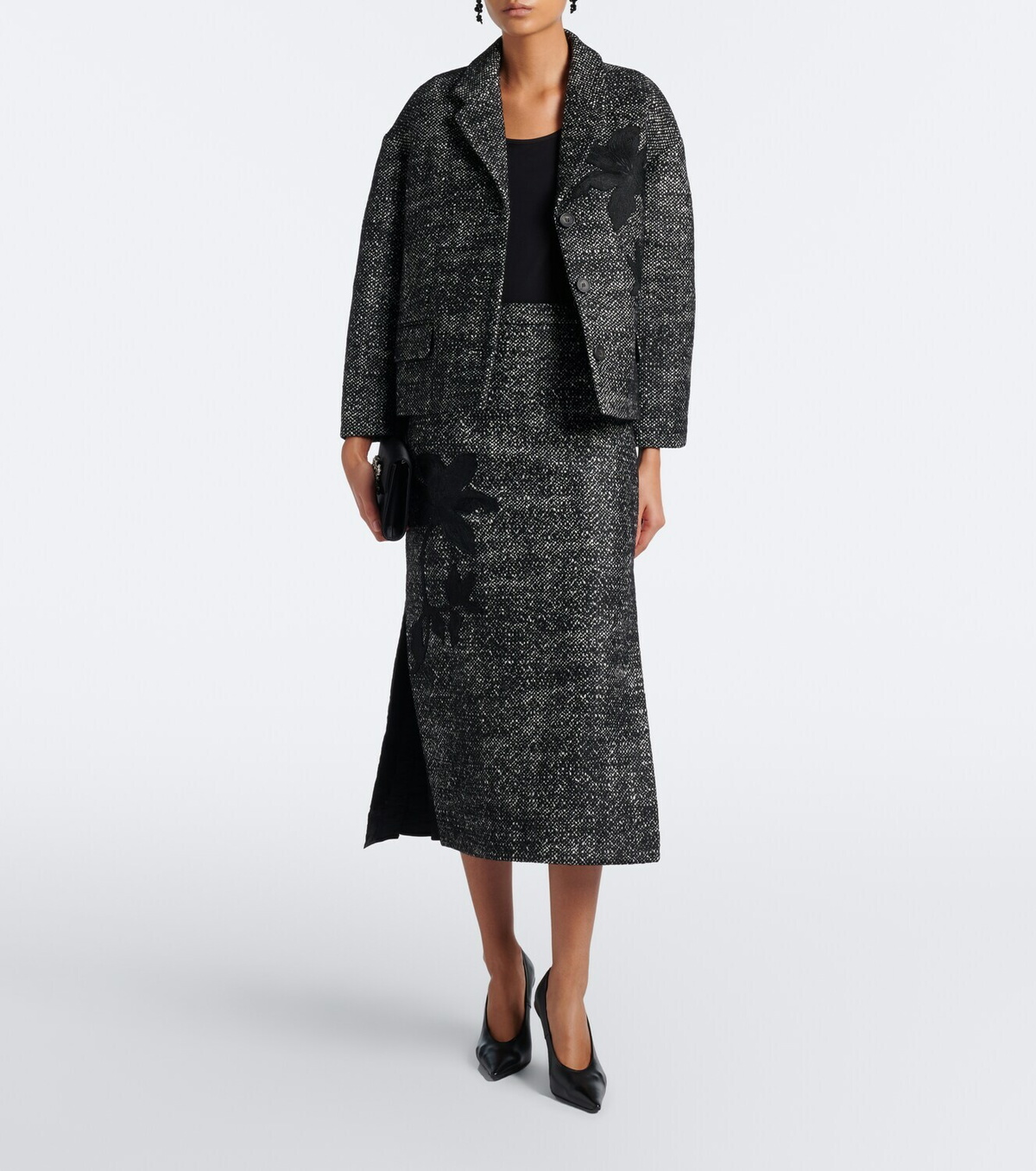 Erdem Embroidered wool-blend midi skirt