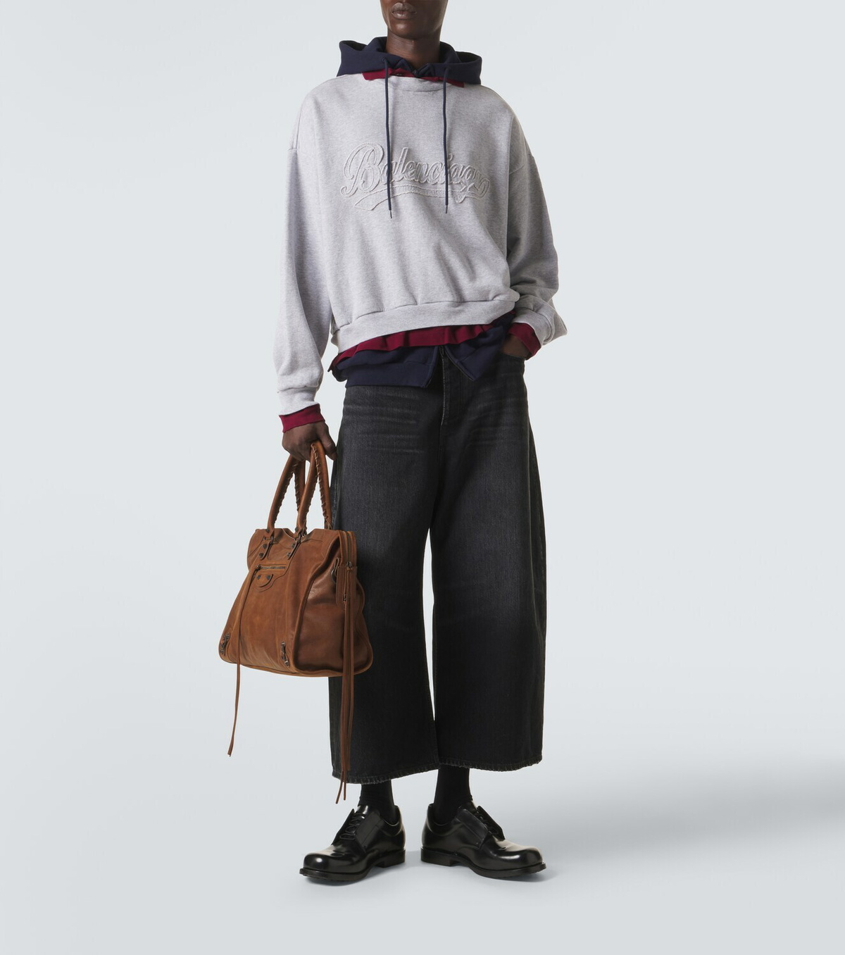 Balenciaga Logo layered cotton jersey hoodie