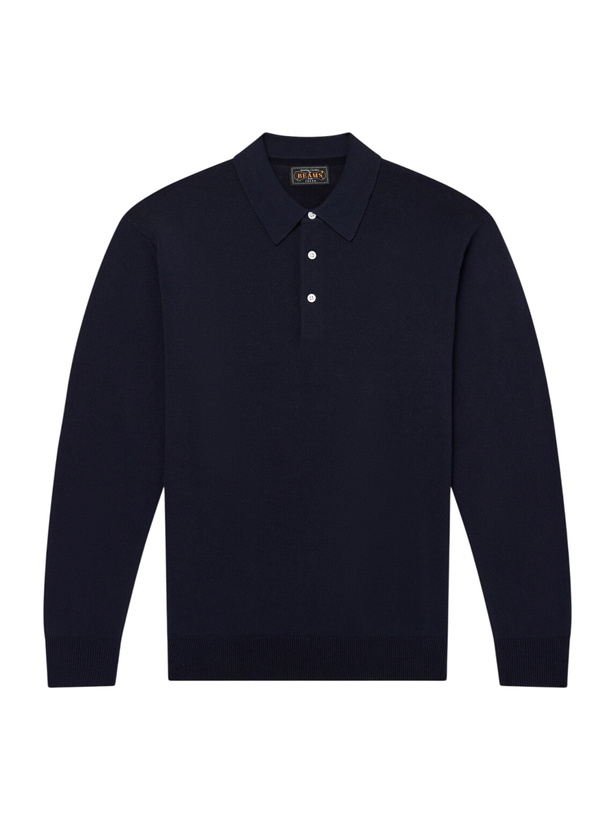 Photo: Beams Plus - Knitted Polo Shirt - Blue