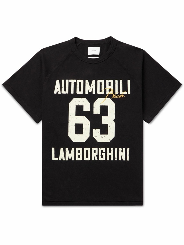 Photo: Rhude - Lamborghini Logo-Embroidered Printed Cotton-Jersey T-Shirt - Black