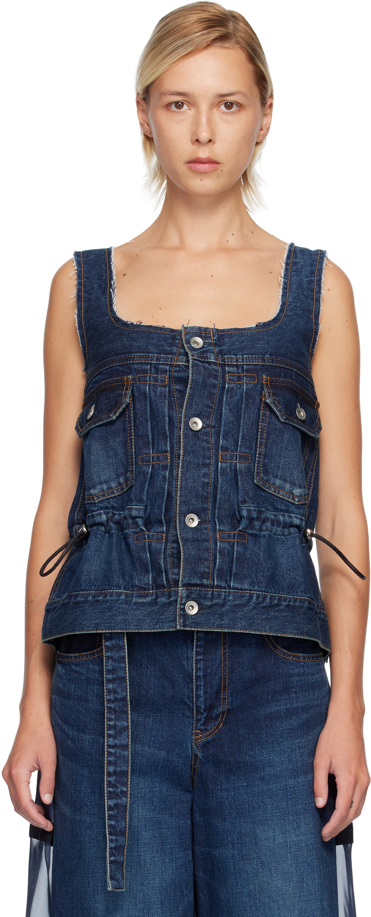 sacai Black Matelasse Twill Mix Pullover Tank Top Sacai