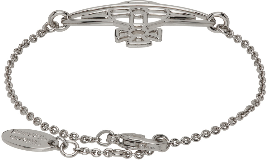 Vivienne Westwood Silver Thin Lines Flat Orb Bracelet Vivienne