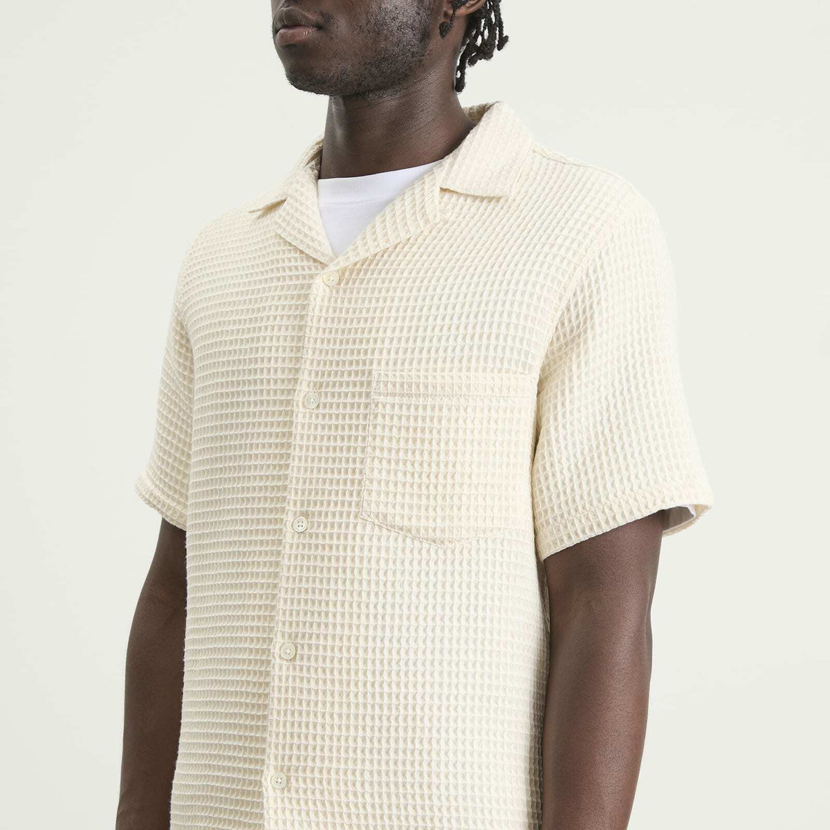 Portuguese Flannel Men's Honey Comb Vacation Shirt in White