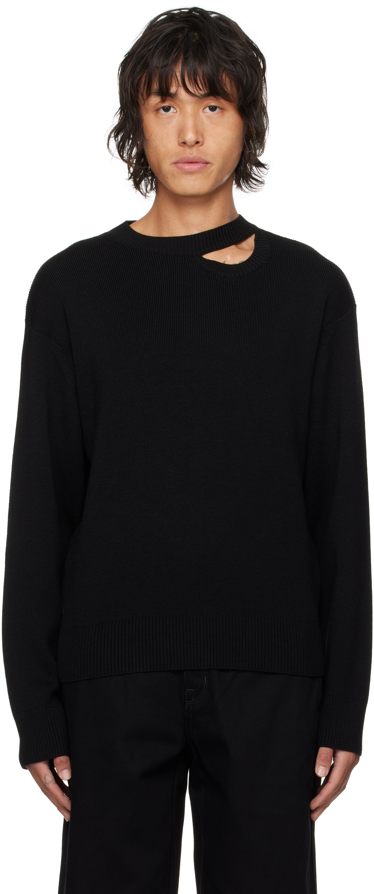 LGN Louis Gabriel Nouchi Black Asymmetrical Opening Sweater
