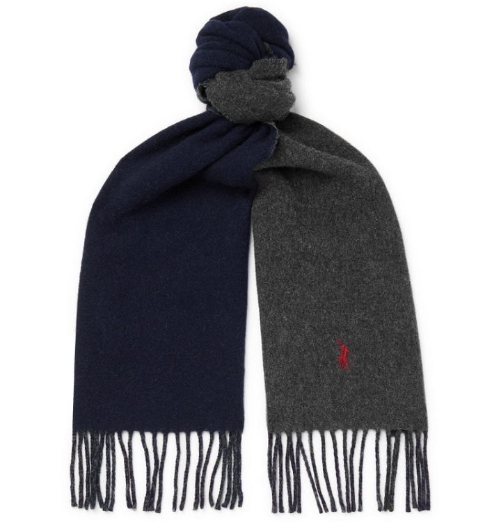 Photo: Polo Ralph Lauren - Reversible Fringed Wool-Blend Scarf - Blue
