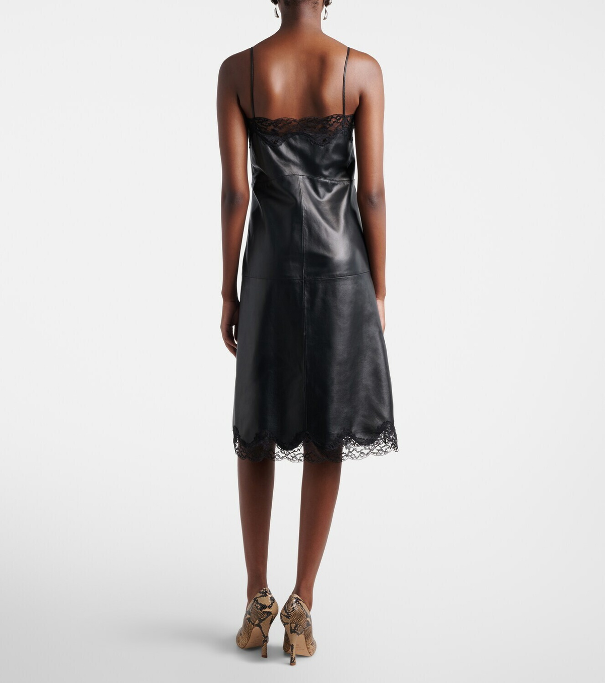 Magda Butrym Lace-trimmed leather midi dress