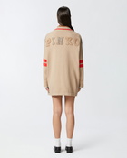 Pinko Varsity Style Cardigan With Embroidery And Patch Multicolour: Beige/Red