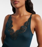 Saint Laurent Lace-trimmed ribbed-knit silk tank top