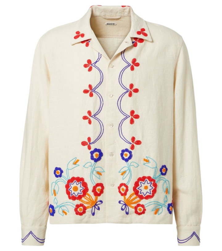 Photo: Bode Garden Party beaded linen shirt