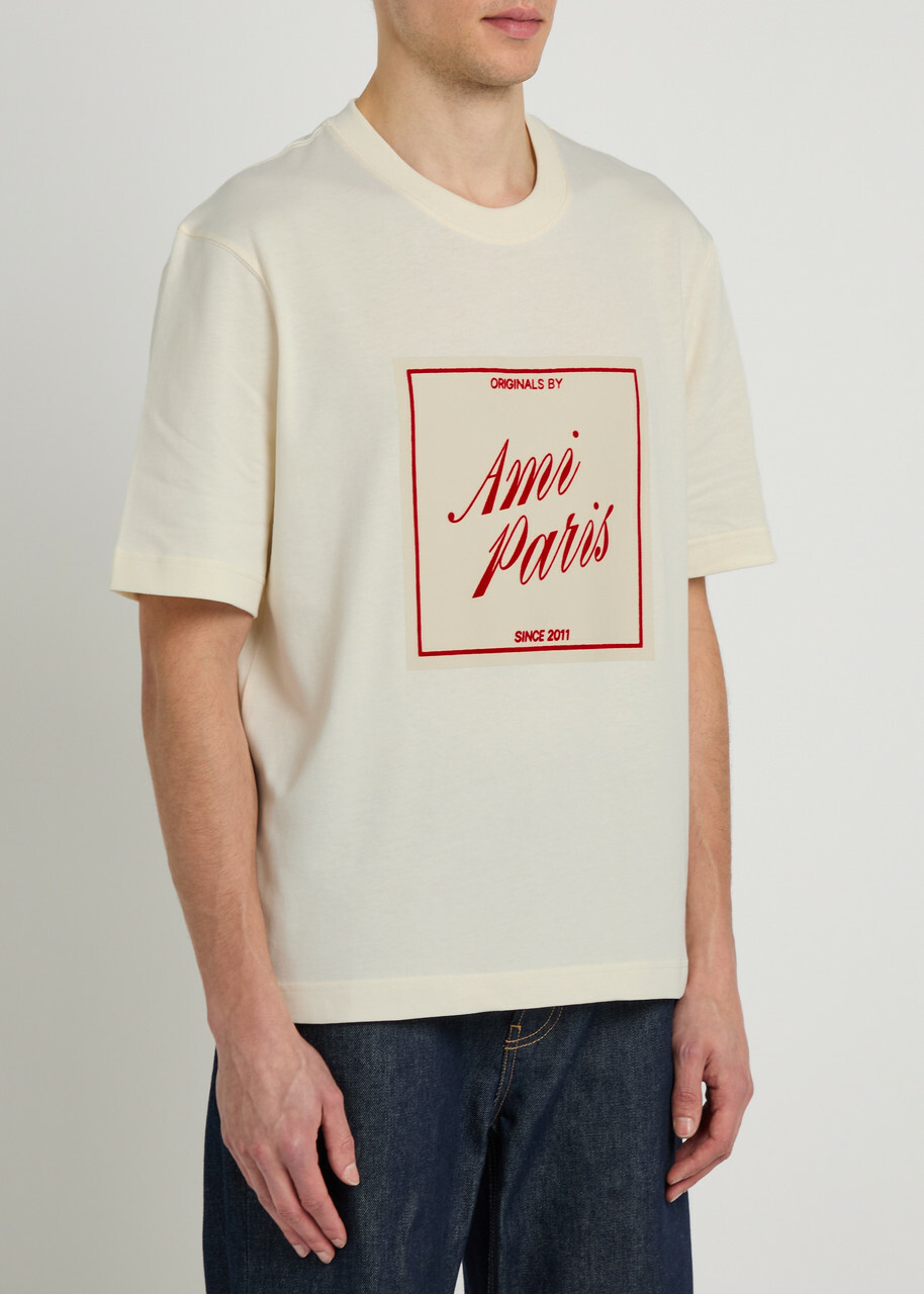 Ami Paris Logo-appliquéd Cotton T-shirt Off White