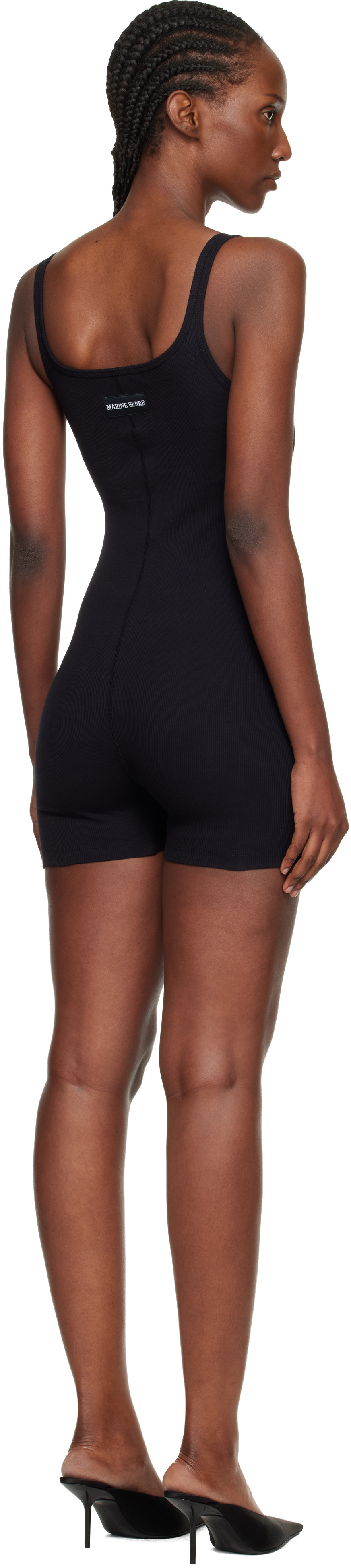 Marine Serre Black Moon Logo Ribbed Jersey Short Jumpsuit