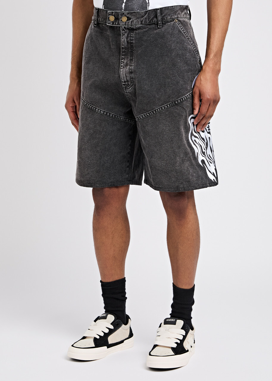 Warren Lotas Embroidered Denim Shorts Black