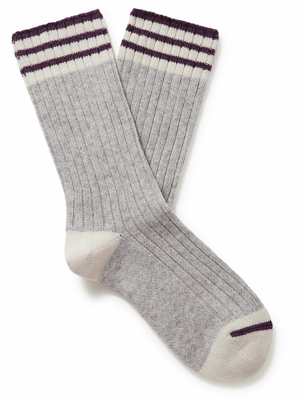 Photo: Brunello Cucinelli - Striped Ribbed Cashmere Socks - Gray