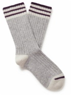 Brunello Cucinelli - Striped Ribbed Cashmere Socks - Gray