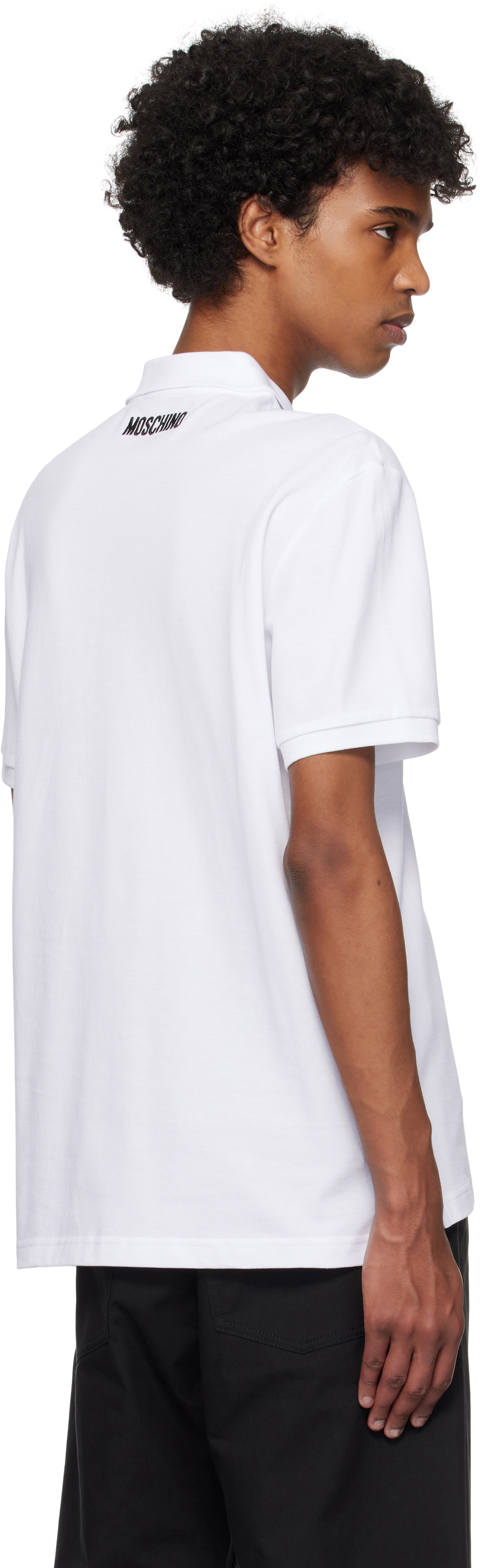 Moschino White Goose Embroidery Polo