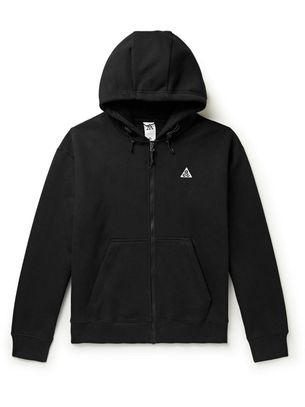 Photo: Nike - NRG ACG Logo-Embroidered Cotton-Blend Jersey Zip-Up Hoodie - Black