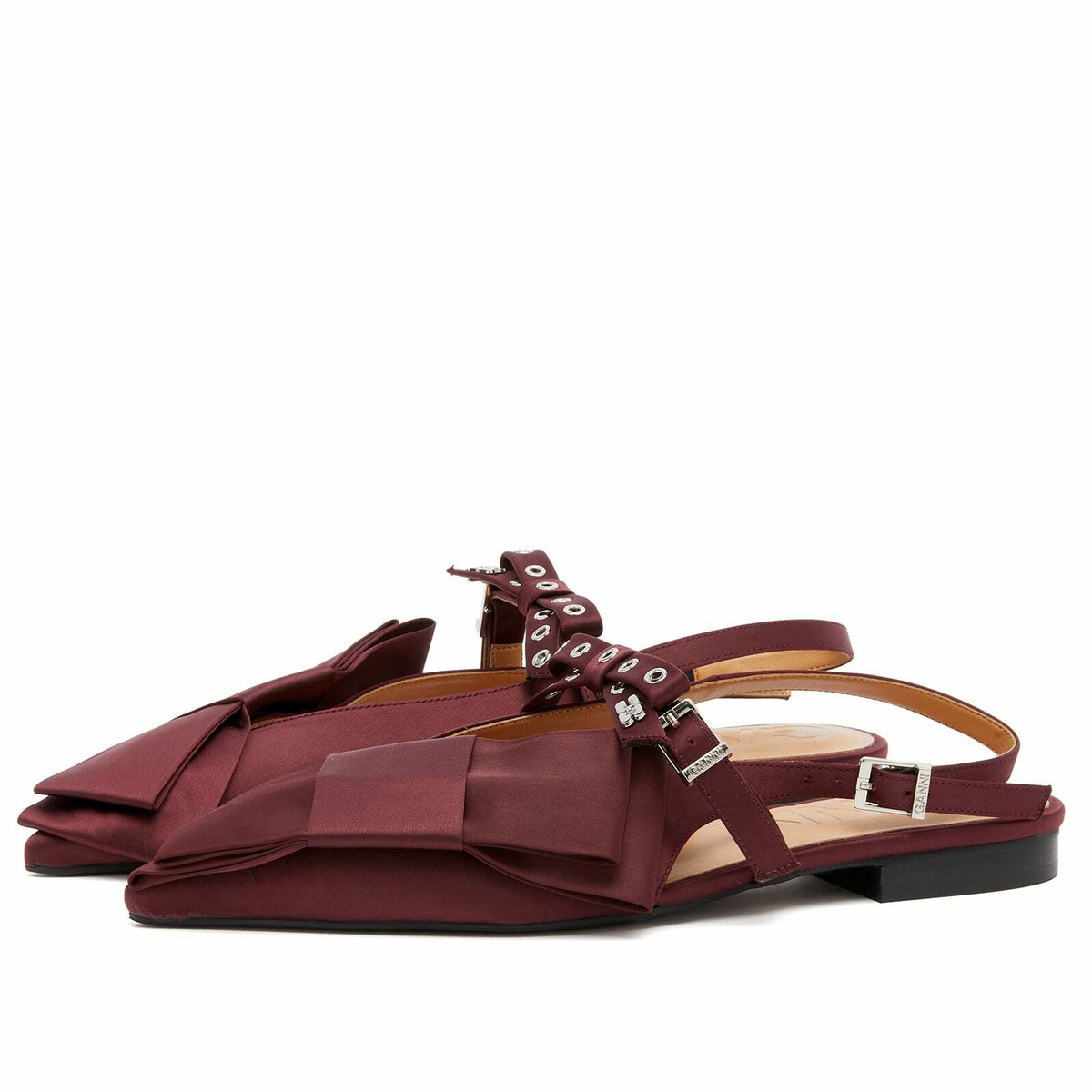 【関税＆送料込み】Ganni Burgundy Slingback Ballet Flat Sho Ganni Pink Slingback Ballet Flat Shoe With Buckles | Balardi