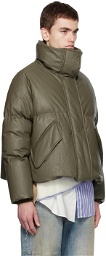 MM6 Maison Margiela Khaki Quilted Faux-Leather Down Jacket