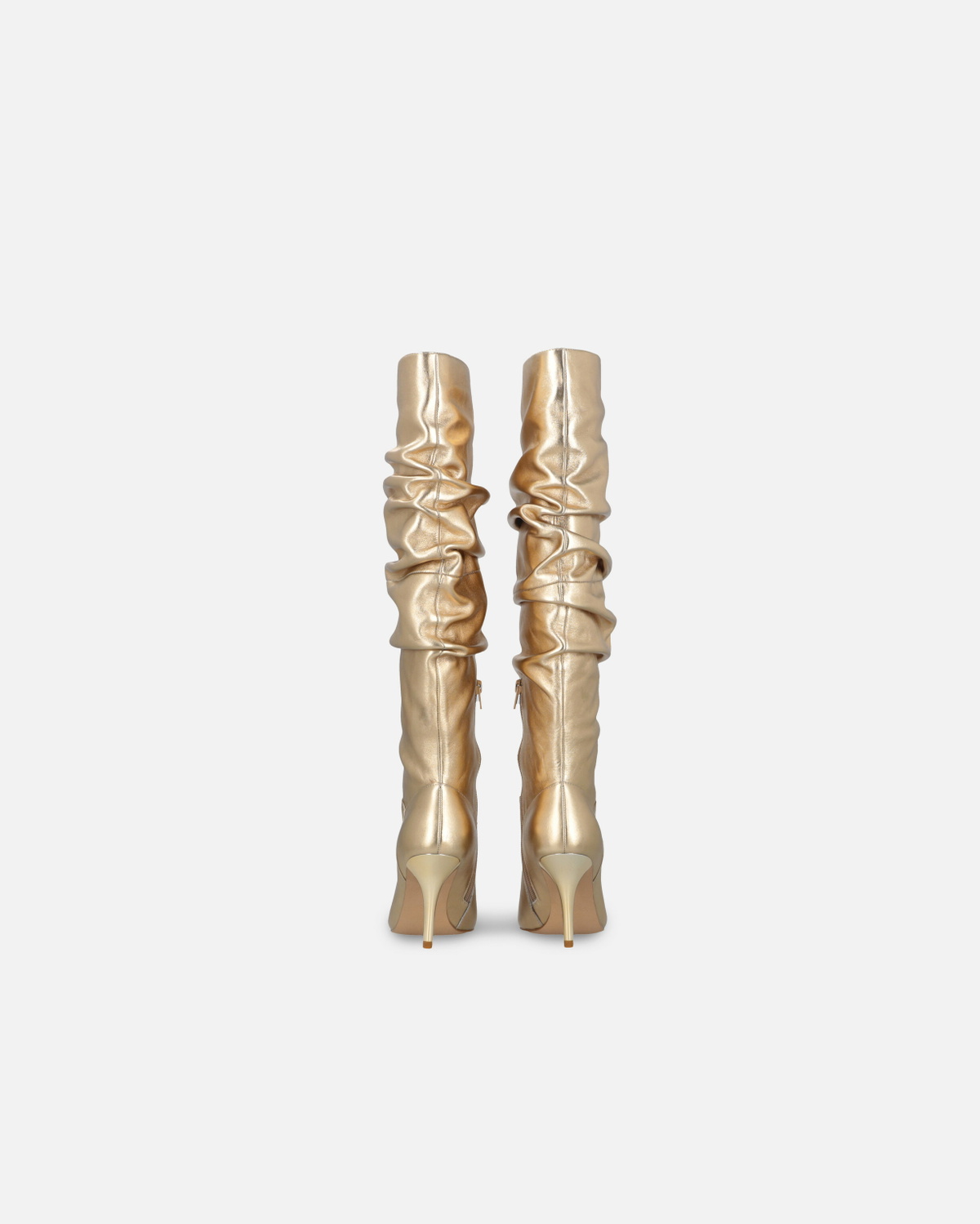 Pinko Heeled High Boots In Golden Nappa Leather Light Gold