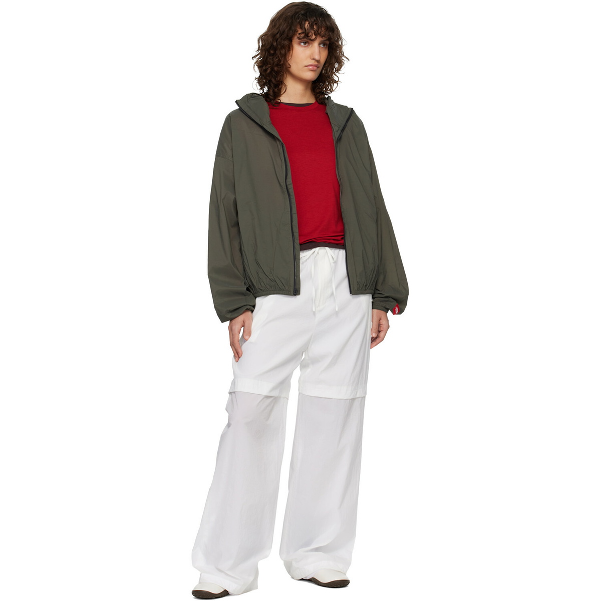 The North Face Khaki TNF Red Box Packable Hooded Wind Jacket