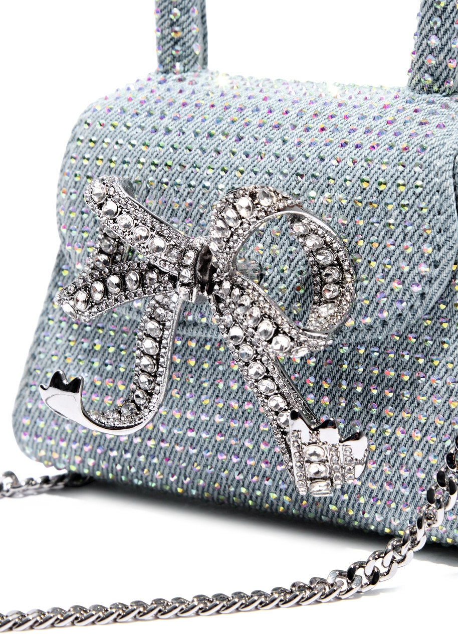 Self-portrait Micro Crystal-embellished Denim top Handle bag