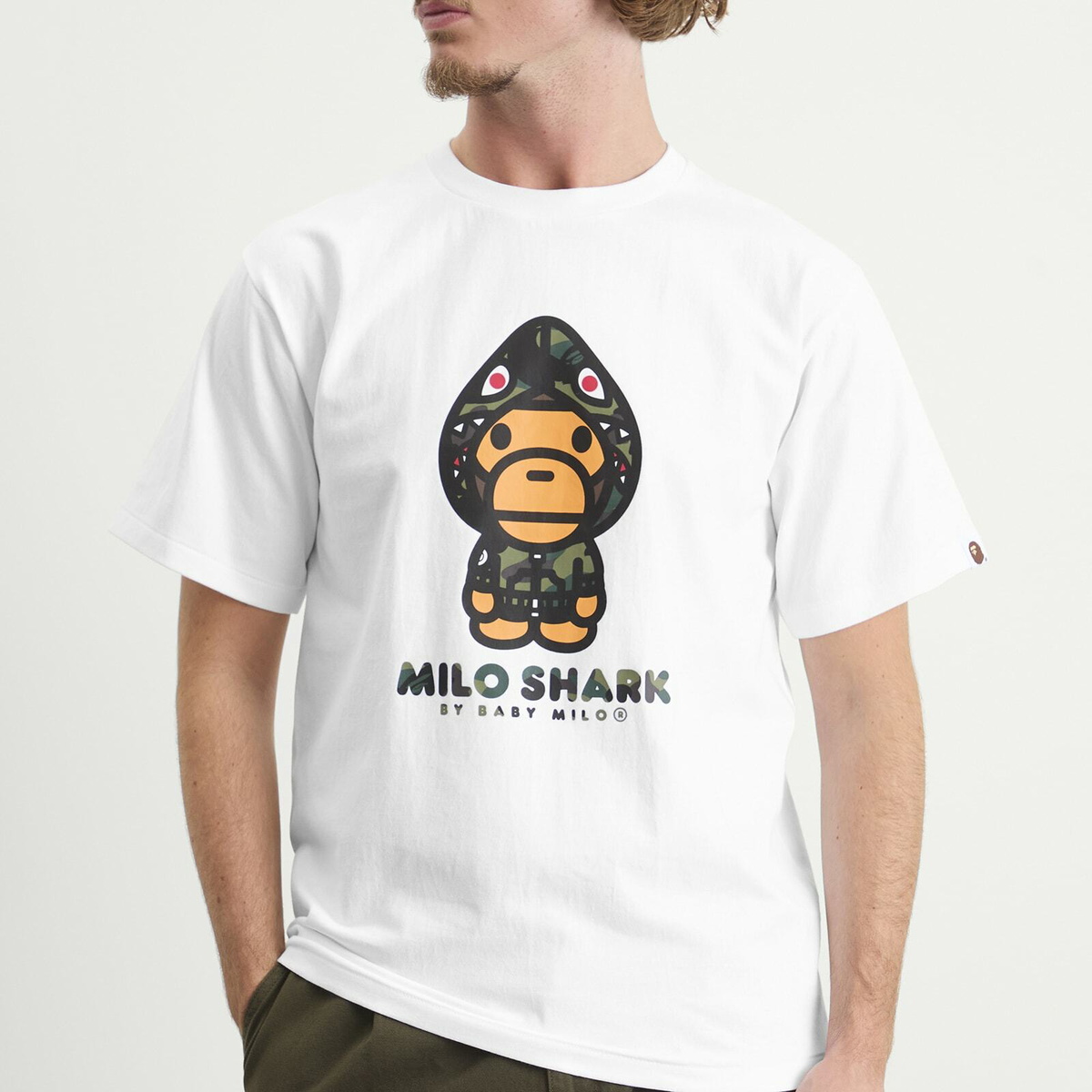 A Bathing Ape Men's 1st Camo Milo Shark T-Shirt in White X Green