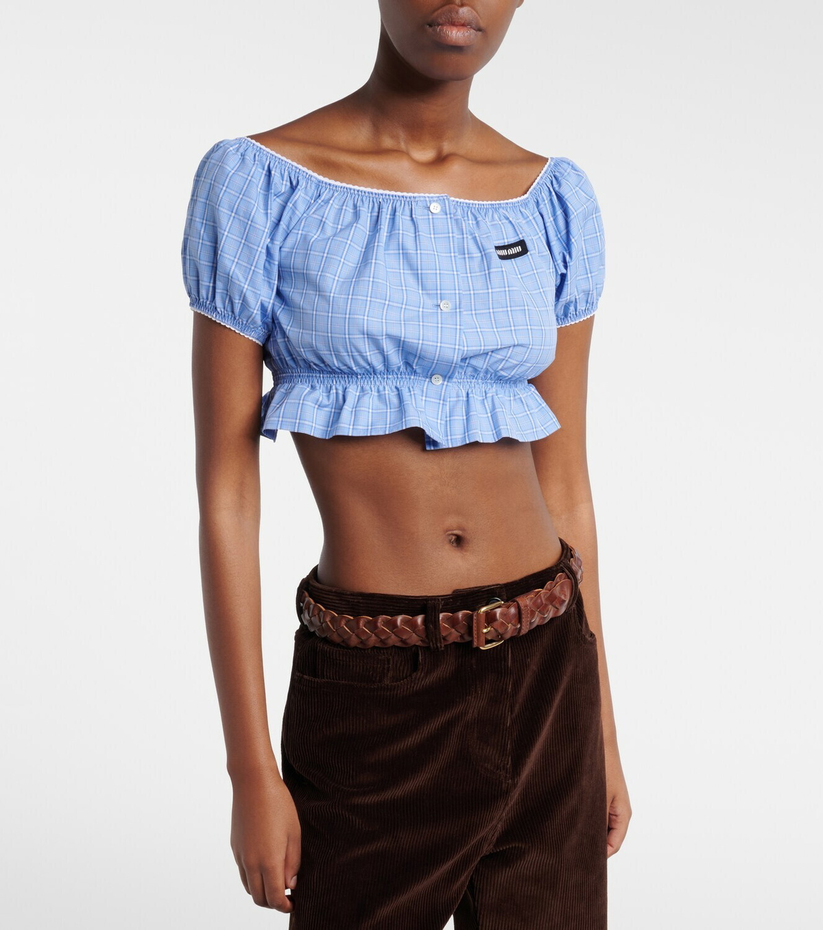 Miu Miu Checked cotton poplin crop top