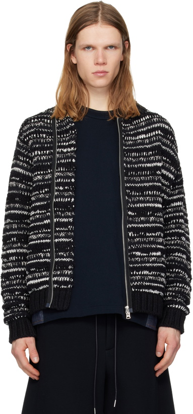 Photo: sacai Black & White Mix Knit Blouson Cardigan