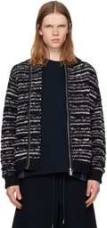 sacai Black & White Mix Knit Blouson Cardigan