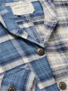 Greg Lauren - Shawl-Collar Patchwork Distressed Checked Cotton-Flannel Shirt - Blue