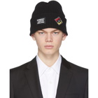 Burberry Black Wool Rib Knit Logo Beanie