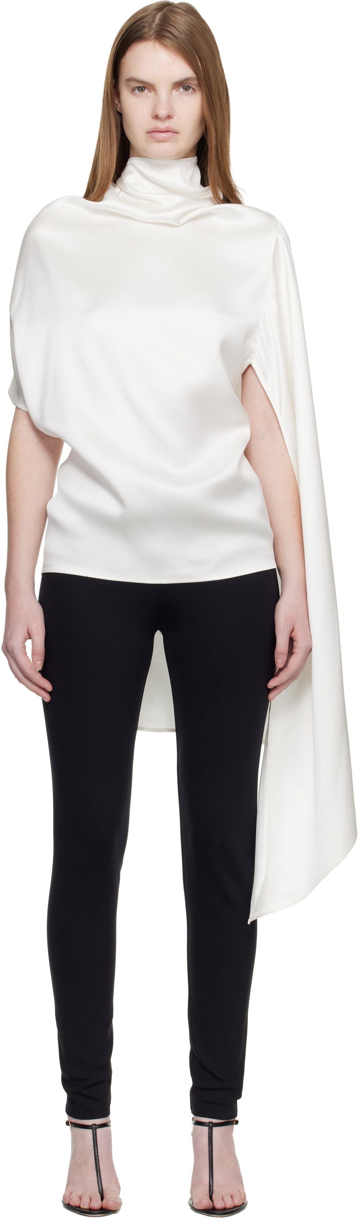 Magda Butrym White Silk Asymmetric Scarf Blouse