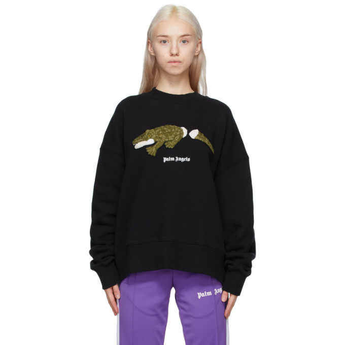 Palm Angels Black Croco Sweatshirt Palm Angels