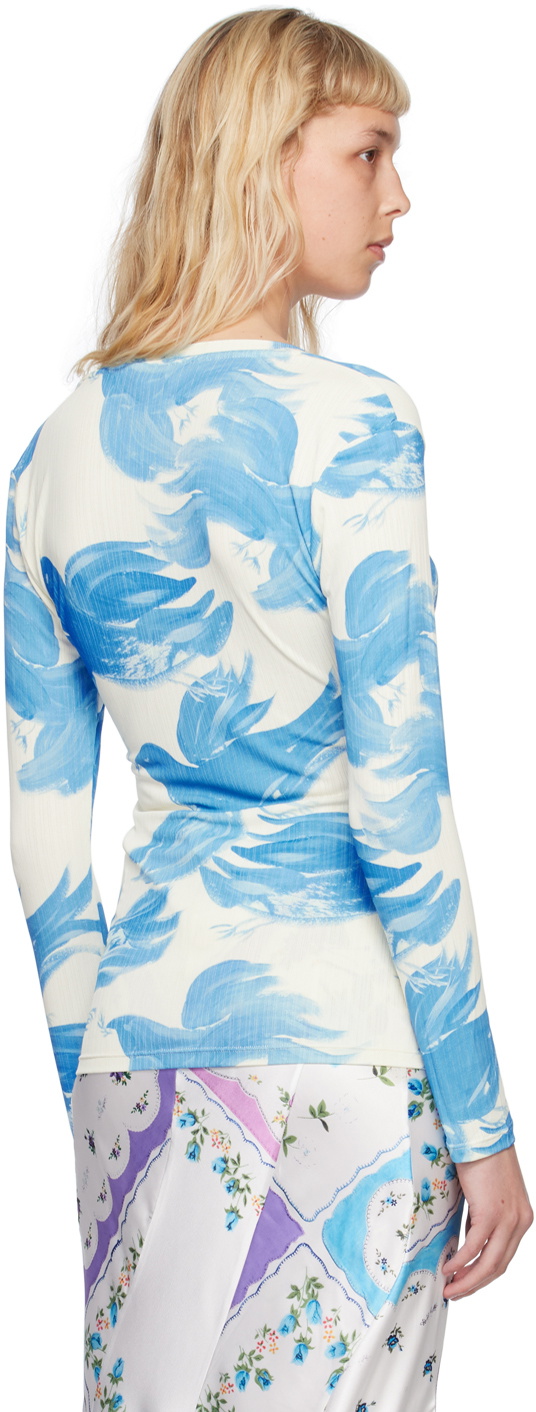 Yuhan Wang White & Blue Graphic Long Sleeve T-Shirt