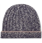 Brunello Cucinelli - Contrast-Tipped Ribbed Mélange Wool and Cashmere-Blend Beanie - Blue