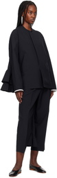 AO Yes Navy Round Collar Ruffle Blazer