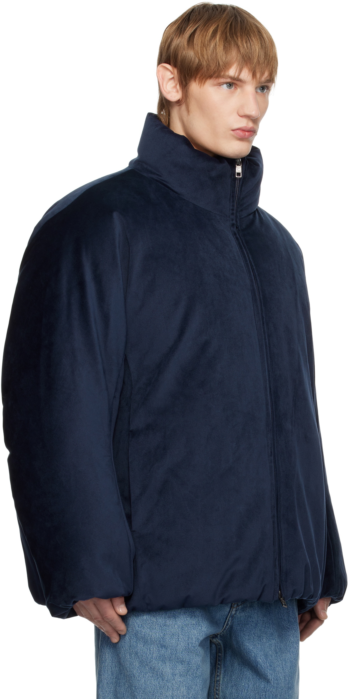 WOOYOUNGMI Navy Velour High Neck Goose Down Jacket